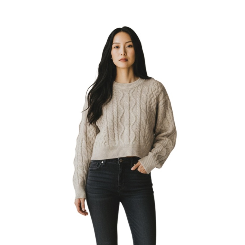 Garage NWT XS Cable Knit Cropped Sweater Cream